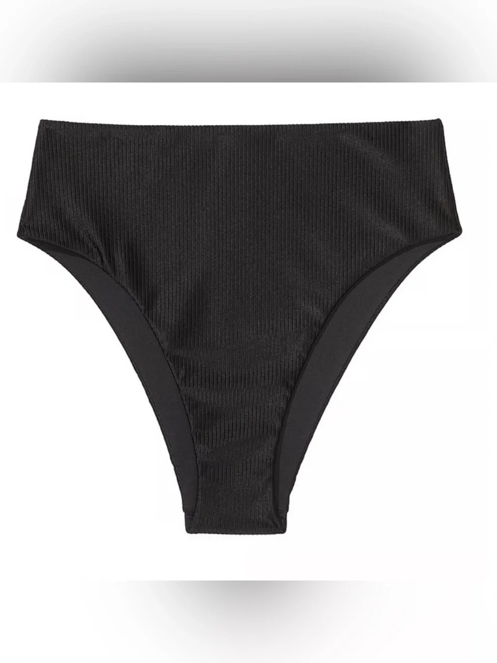 PINK Victoria's Secret Black Ribbed High-Cut Bikini Bottoms
